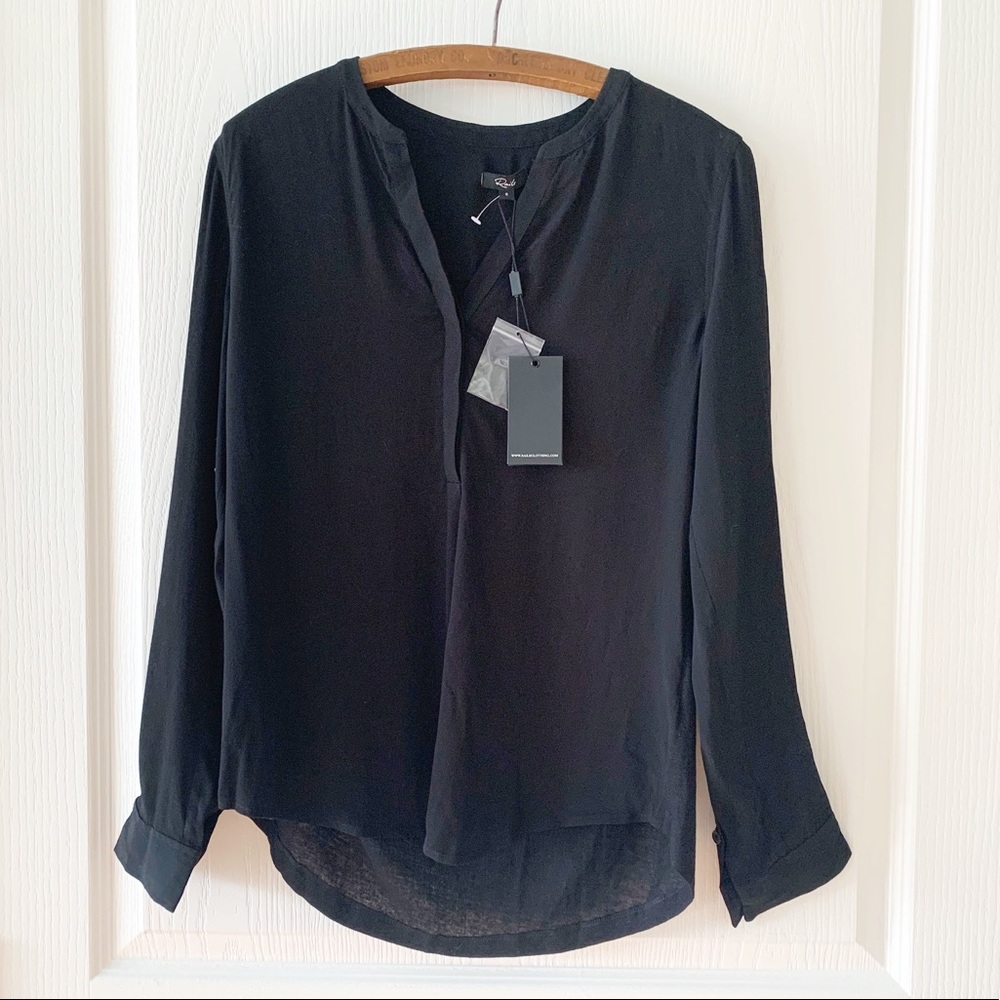 NEW Rails Black Popover Long Sleeve Blouse Top
